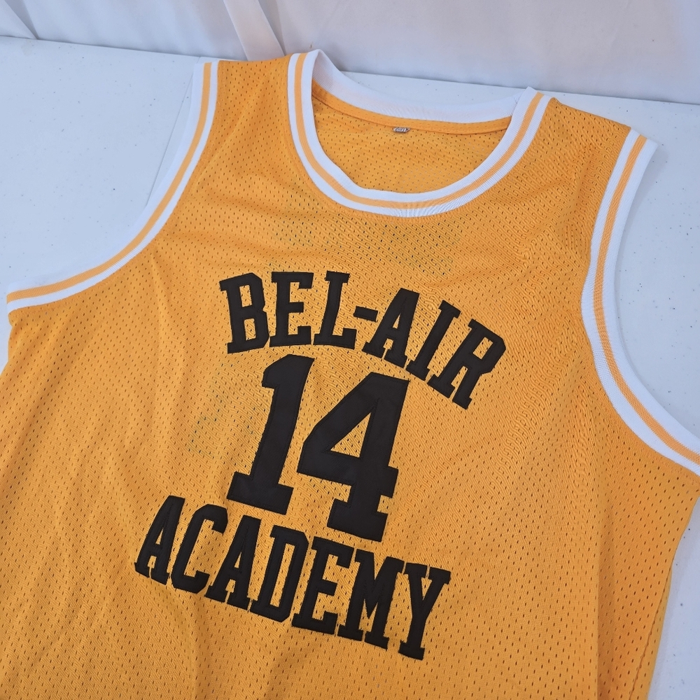 Fresh Prince of‎ Bel-Air Academy #14 Will Smith Gold Basketball Jersey Size 2XL.